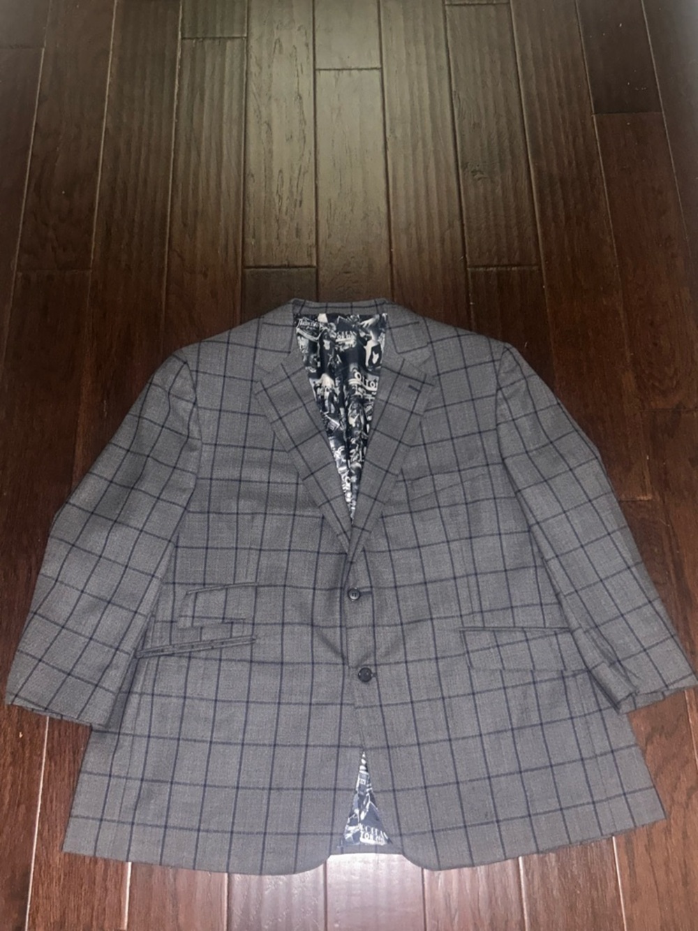 Men's Gray Windowpane Sport Coat - Tailored Checked Blazer Blue Stripes